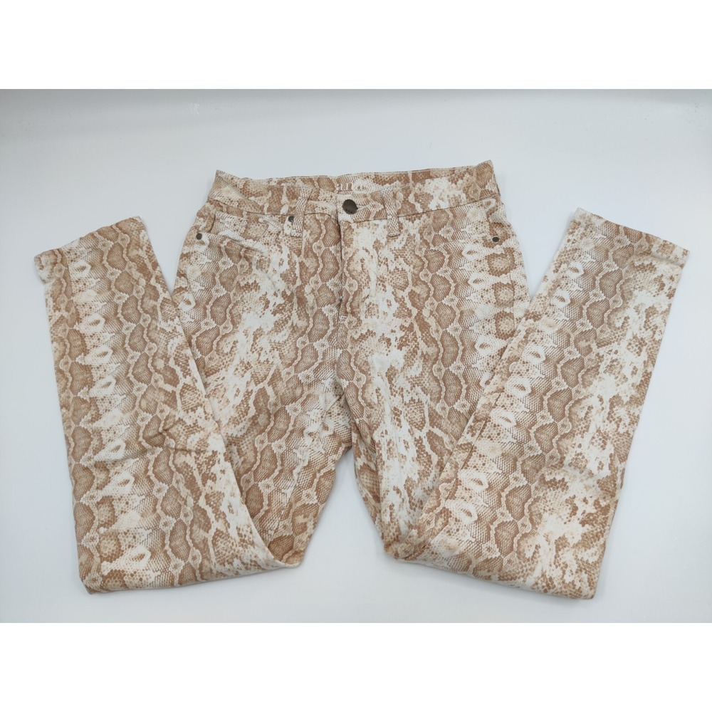 ana a new approach Womens 2 High Rise Skinny Ankle Snakeskin Print Pants Tan